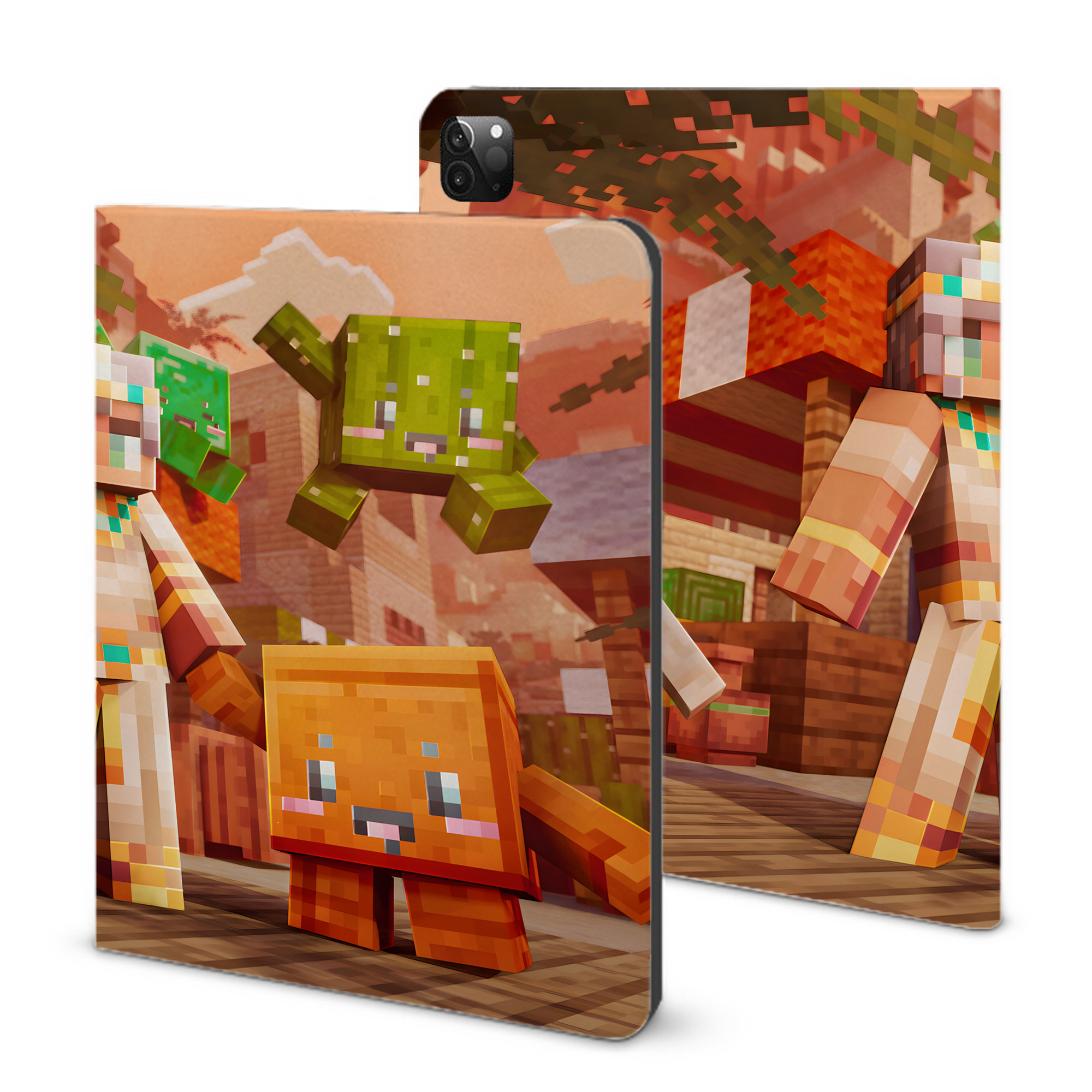 （画像用） マインクラフト ブロックの世界 Minecraft MC Block world IPadケース ペンホルダー付き ブックスタイルデザイン